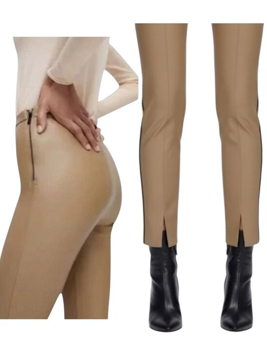 Zara Pants - Zara Faux Leather Pants Camel High Rise Slim Ankle M